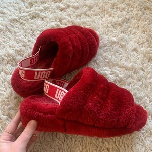 FLUFF YEAH UGG Slide Slippers Ribbon Red